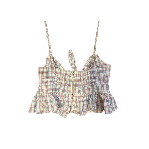 Plaid Knot Front Peplum Crop Top By English Factory Size S - Picture 5 of 5